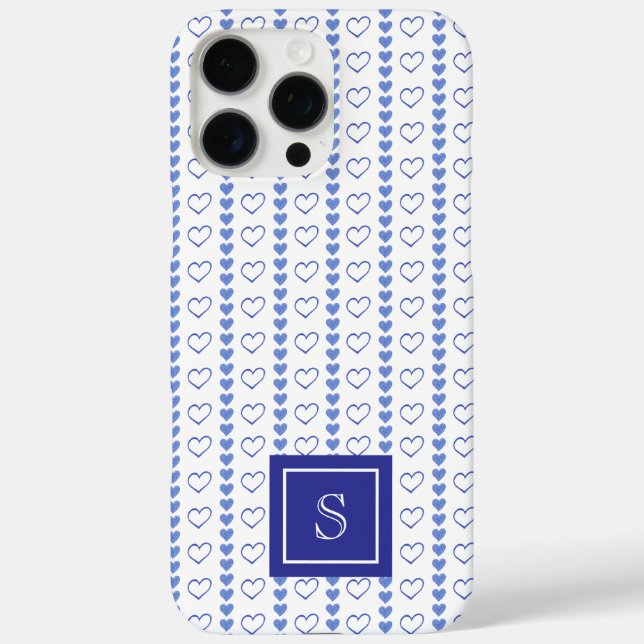 Country Heart Stripes Muster Monogramm iPhone 16 Pro Max Hülle (Rückseite)