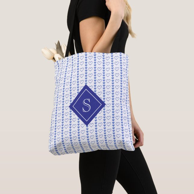 Country Heart Stripes Muster Monogramm Tasche (Von Nahem)