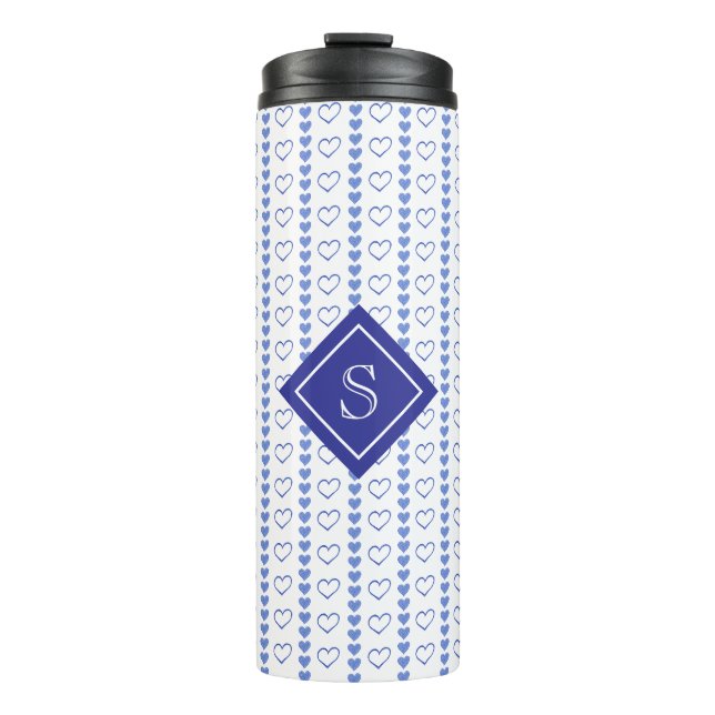 Country Heart Stripes Muster Monogramm Thermosbecher (Vorderseite)