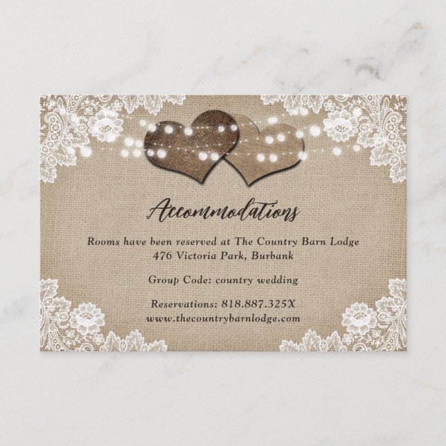 Country Hearts Wedding Hotel Unterkunftskarte Begleitkarte (Vorderseite)