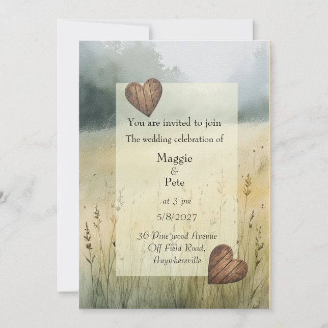 Country Herzen Design Hochzeit Einladung (Vorderseite)
