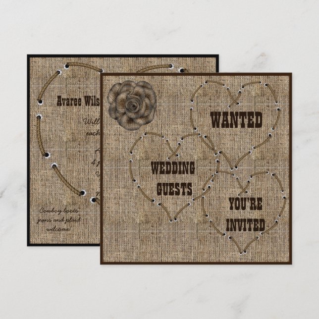 Country Hessian Burlap Wedding Einladung (Vorne/Hinten)