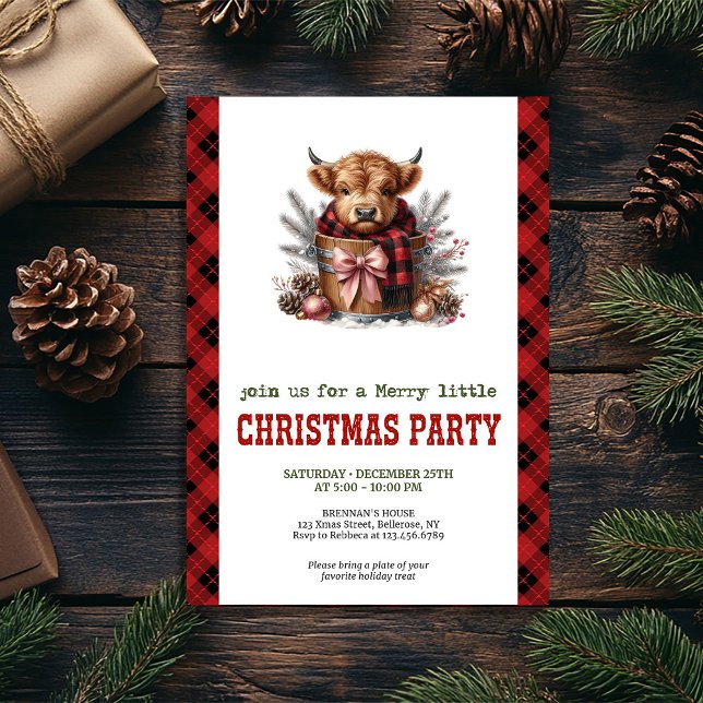 Country highland cow Christmas party invitation Einladung (Country highland cow Christmas party invitation)
