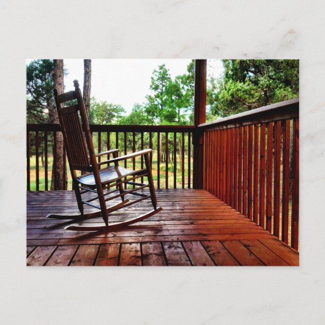Country Holz Rocking Stuhl auf Porch Postkarte (Vorderseite)