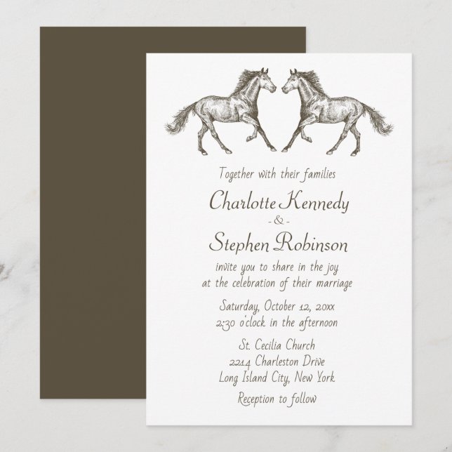 Country Horse Brown White Western Hochzeit Einladung (Vorne/Hinten)