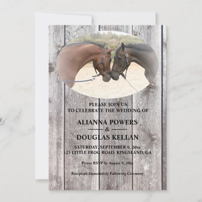 Country Horses Grey Barnboard Hochzeit Einladung (Vorderseite)
