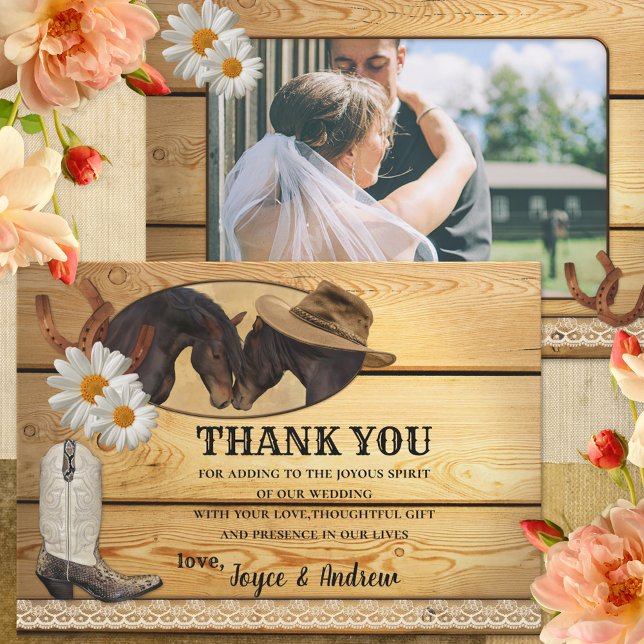 Country Horses Rustic Wedding Foto Danke Karte (Von Creator hochgeladen)