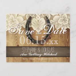 Country Horseshoe Lace Wedding Save the Date Ankündigungspostkarte