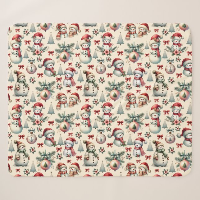 Country Hütte Christmas Snowman Sherpadecke (Vorderseite (Horizontal))