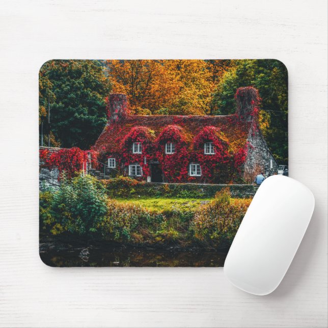 Country Hütte mit Red Vines Covering Zuhause Mousepad (Mit Mouse)