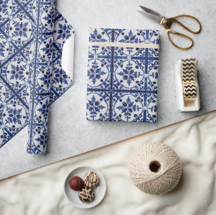 Country Hütte Style - Granny's Blue Kitchen Tile Geschenkpapier