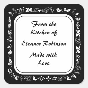 Country Kitchen Black and White Canning Labels Quadratischer Aufkleber