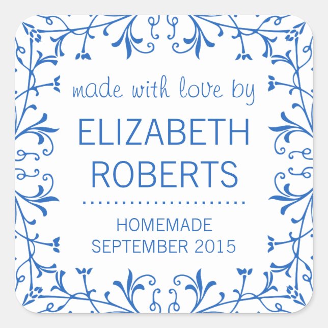 Country Kitchen Blue and White Canning Labels Quadratischer Aufkleber (Vorderseite)