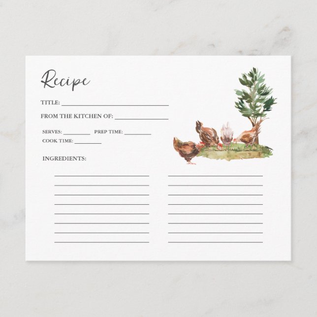 Country Kitchen | Bridal Shower Recipe Card Begleitkarte (Vorderseite)