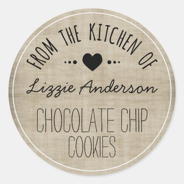 Country Kitchen Burlap from the Kitchen of Label Runder Aufkleber (Vorderseite)