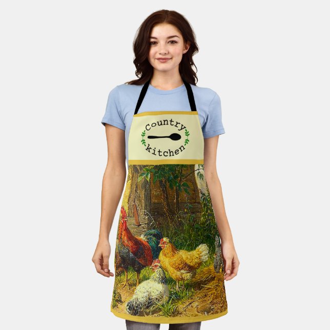 Country Kitchen Farmyard Rooster Hens Schürze (Getragen)