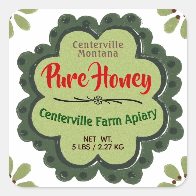 Country Kitchen Honey Jar Quadratischer Aufkleber (Vorderseite)