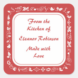 Country Kitchen Red and White Canning Labels Quadratischer Aufkleber