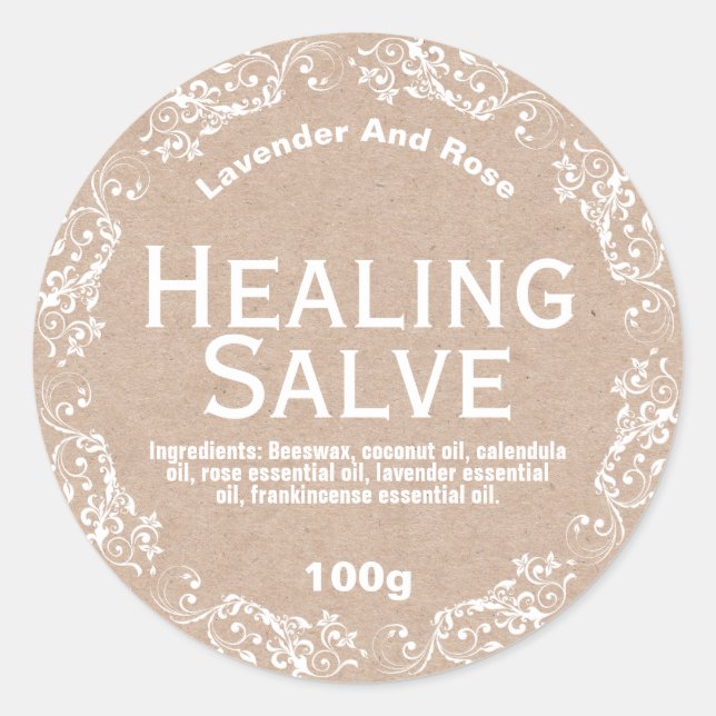 Country Kraft und Lace Herbal Balm Salve Labels Runder Aufkleber (Vorderseite)