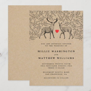 Country Kraft Woodland Buck Doe Botanische Hochzei Einladung