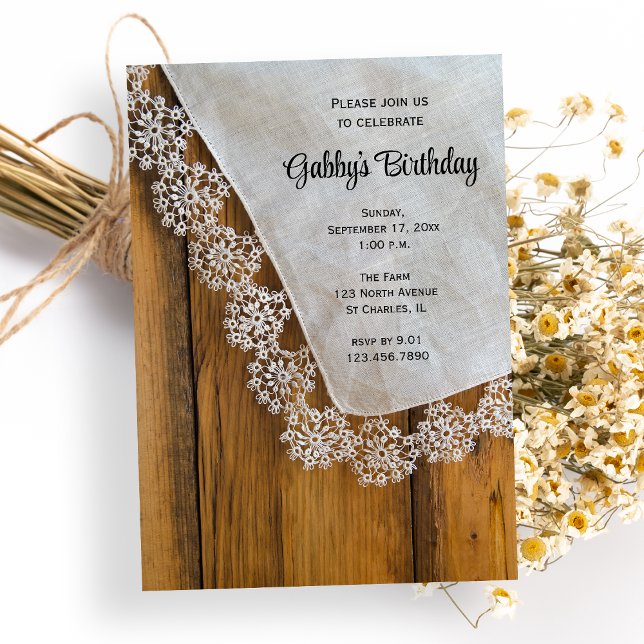 Country Lace and Barn Wood Birthday Party Einladung (Von Creator hochgeladen)