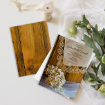 Country Lace and Flowers Barn Wedding Einladung<br><div class="desc">Invite guests to your upcoming casual yet classy nuptials with the charming Country Lace and Flowers Barn Wedding Invitation. This informal and elegant custom rustic marriage invite features a quaint floral photograph of brown barn wood, a vintage white lace trimmed linen handkerchief, dried hydrangea flower blossom, pearl necklace and white...</div>