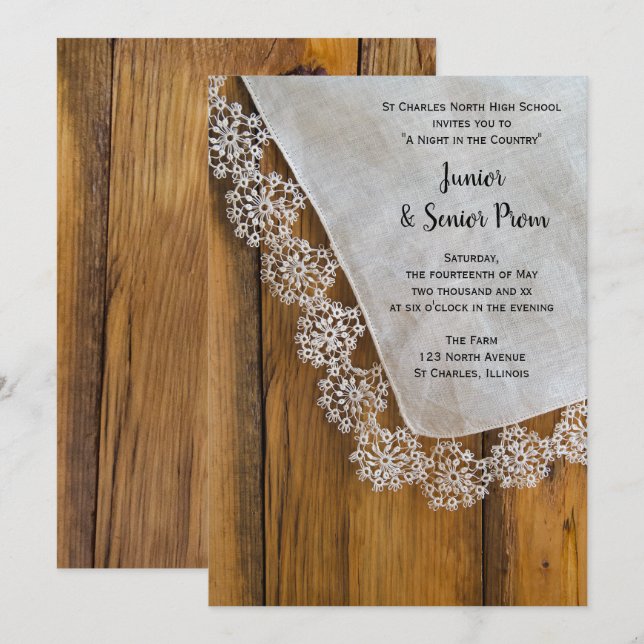 Country Lace Junior / Senior Prom Einladung (Vorne/Hinten)