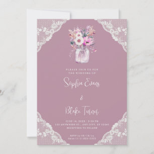 Country Lace & Mason Jar Blume Rosa Hochzeit Einladung