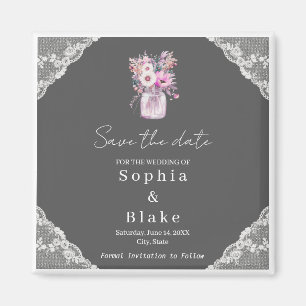 Country Lace Mason Jar Gray Save the Date Magnet