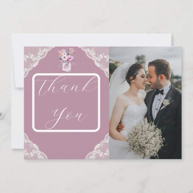 Country Lace Mason Jar Pink Dankeskarte (Vorderseite)