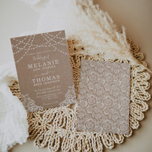 Country Lace und Kraft Wedding Einladung, rustikal Einladung