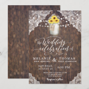 Country Lace und Sonnenblumen Einladungen Hochzeit