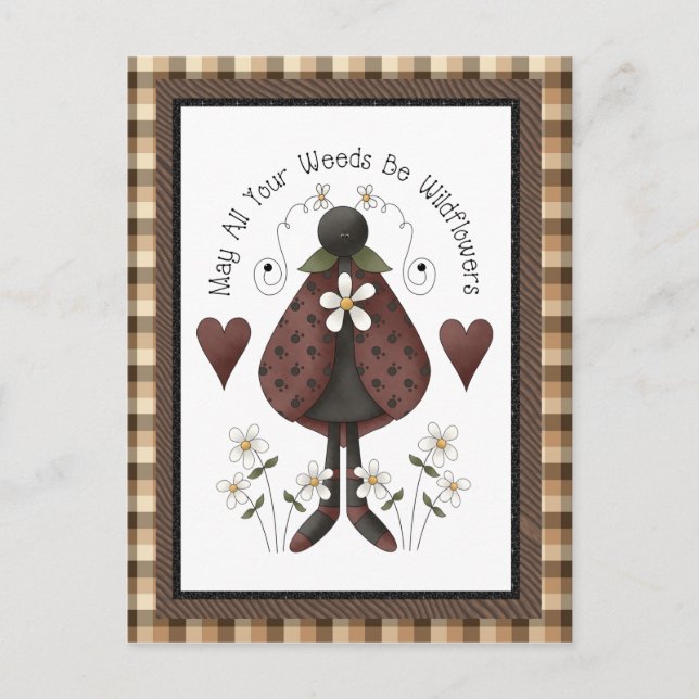 Country Ladybug Cartoon Spaß Postkarte (Vorderseite)