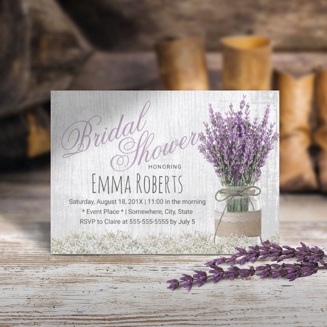 Country Lavender Floral Mason Jar Brautparty Einladung (Von Creator hochgeladen)