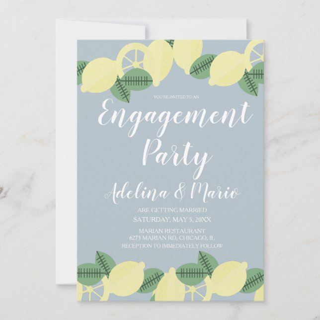 Country Lemon Boho Blush Blue Engagement Party Einladung (Vorderseite)