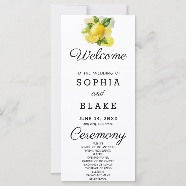 Country Lemon Greenerity White Wedding Programm (Vorderseite)