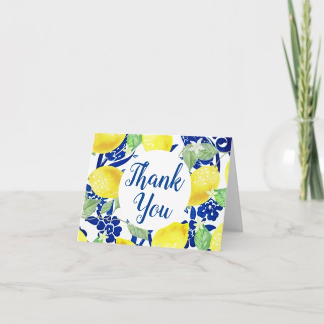 Country Lemons & Blue Floral Vielen Dank Dankeskarte (Vorderseite)