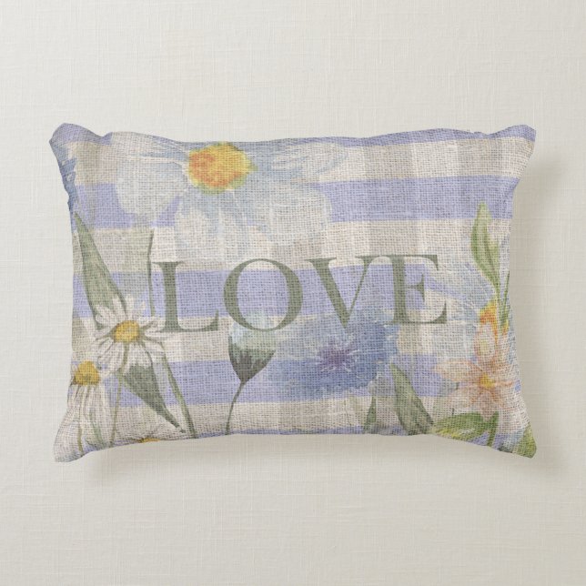 Country Liebe Floral Blue Gingham and Daisies Dekokissen (Vorderseite)