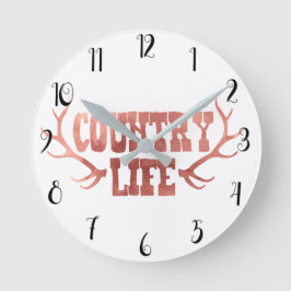 Country Life Antlers Peach Rose Gold Glam Runde Wanduhr