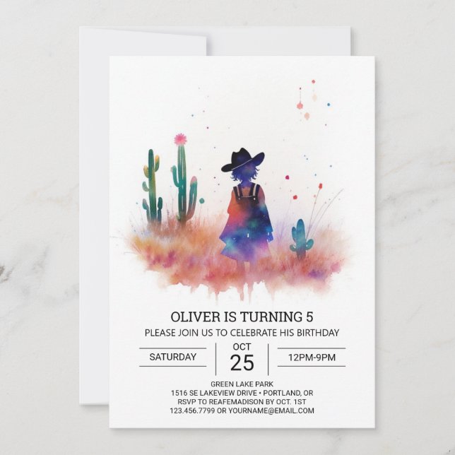 Country Life Aquarell Cowboy Geburtstag Einladung (Vorderseite)