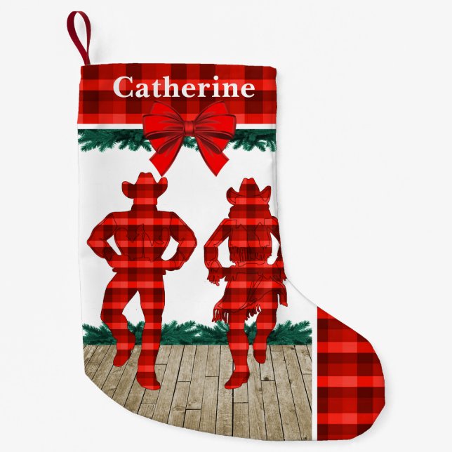 Country Line Tänzer mit roten Karierten Kleiner Weihnachtsstrumpf (Vorderseite)