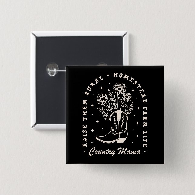 Country Mama Cowgirl Western zitiert schwarz Button (Vorne & Hinten)