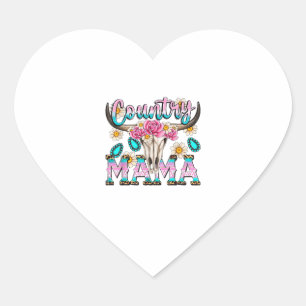 Country Mama Retro Groovy Kuh Skull Country Rodeo Herz-Aufkleber