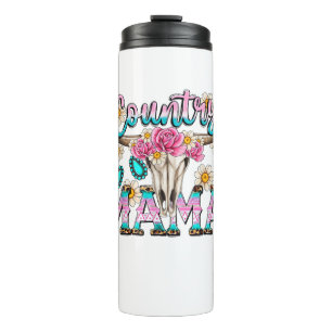 Country Mama Retro Groovy Kuh Skull Country Rodeo Thermosbecher