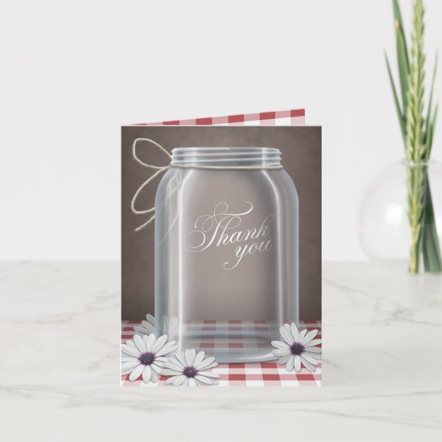 Country Mason Jar Daisy Red Gingham Dankeschön Kar Dankeskarte (Vorderseite)