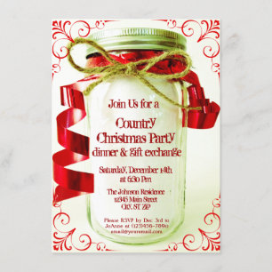 Country Mason Jar Fête de Noël Invitations