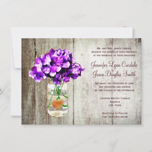Country Mason Jar Hydrangea Hochzeitseinladungen Einladung (Vorderseite)