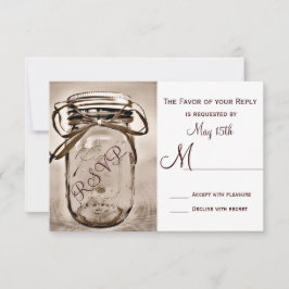 Country Mason Jar Mariage rustique Cartes RSVP