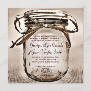 Country Mason Jar Russe Carré Faire-part de mariag