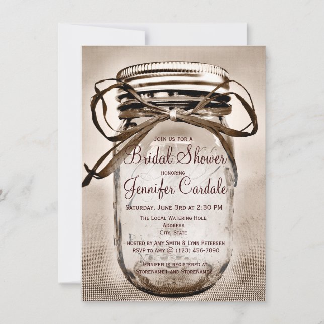 Country Mason Jar Rustic Bridal Dusche Einladungen (Vorderseite)
